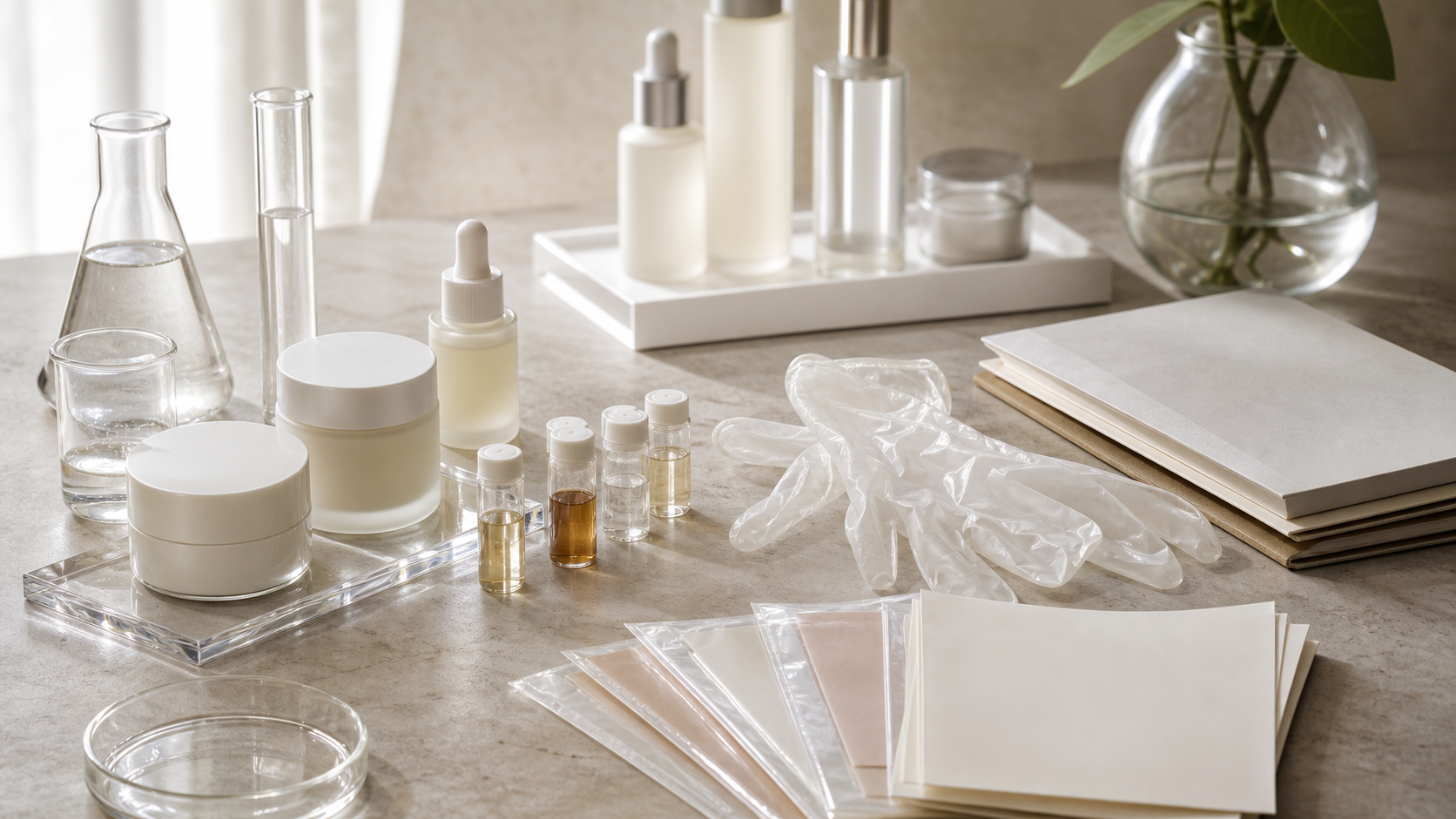 Editorial beauty still life for Beauty Ingredients Banned in the EU but Still Legal in the US.