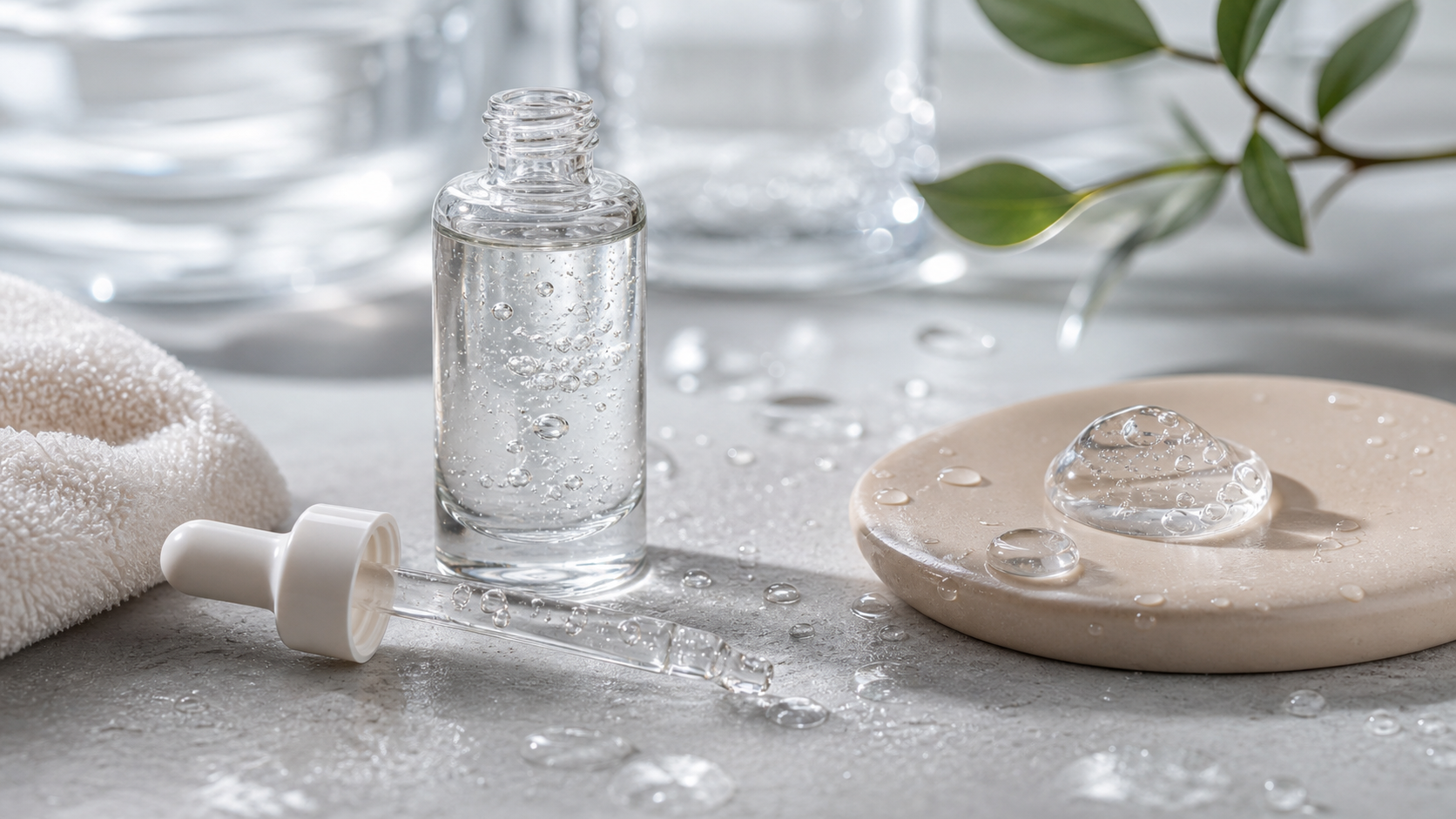 Editorial beauty still life for Hyaluronic Acid: How It Really Hydrates Skin.