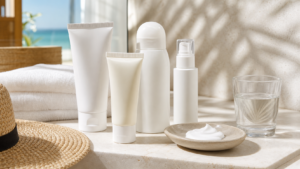 Editorial beauty still life for The Safest Sunscreens According to Dermatologists.