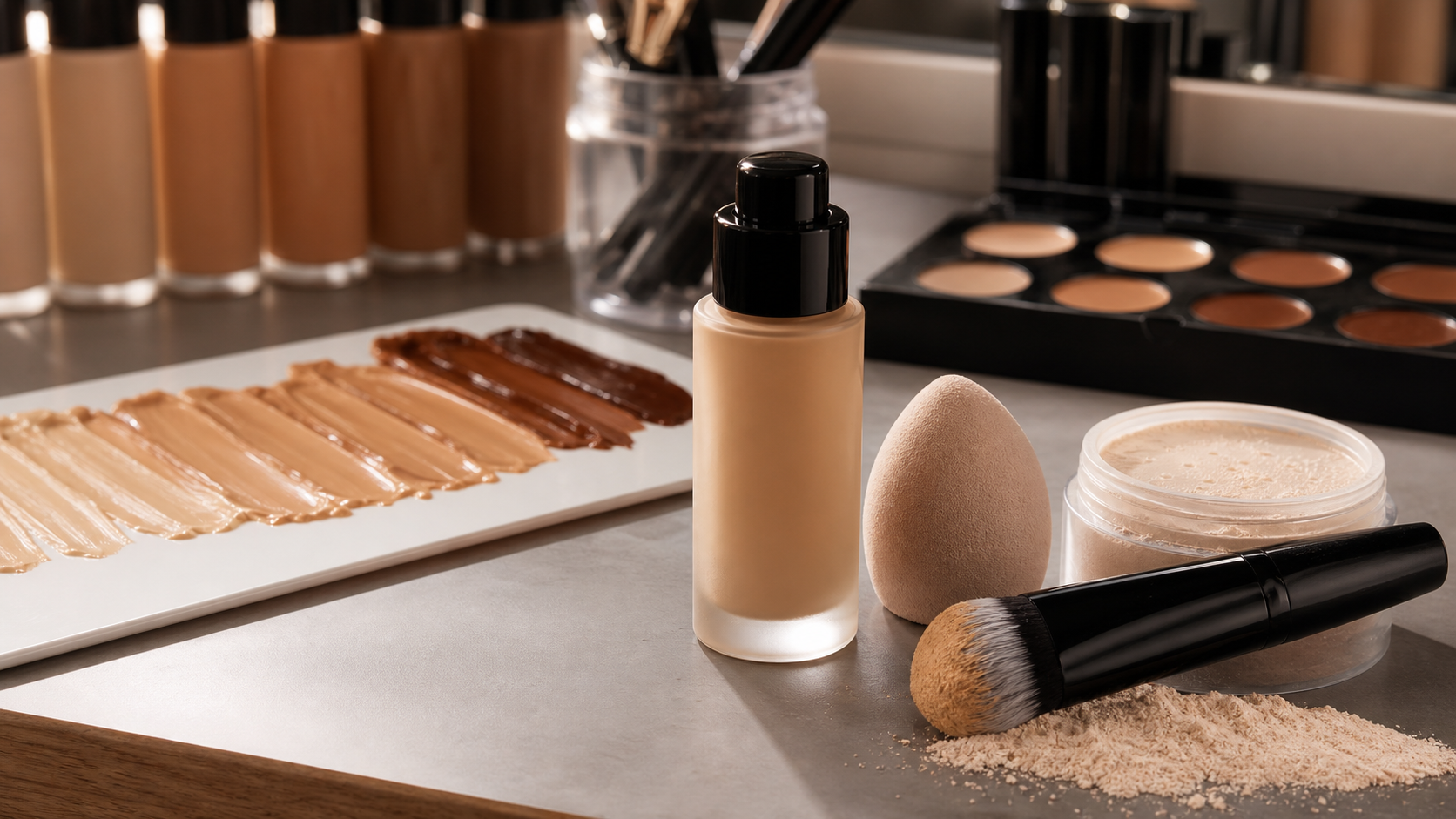 Editorial beauty still life for The Science Behind Long-Wear Foundations.